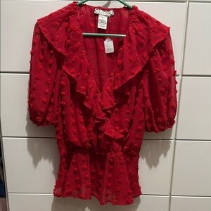 Red Ruffled Sailor Collar Blouse
